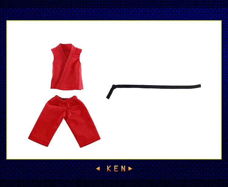 Replacement Cloth Set for 1/12 Action Figure, Soft Goods Gi Outfit for Ryu Ken Street Fighter II