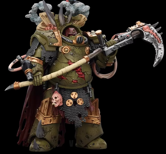 The Death Shroud Terminator is equipped with a Reaper scythe and Plague Spray guards