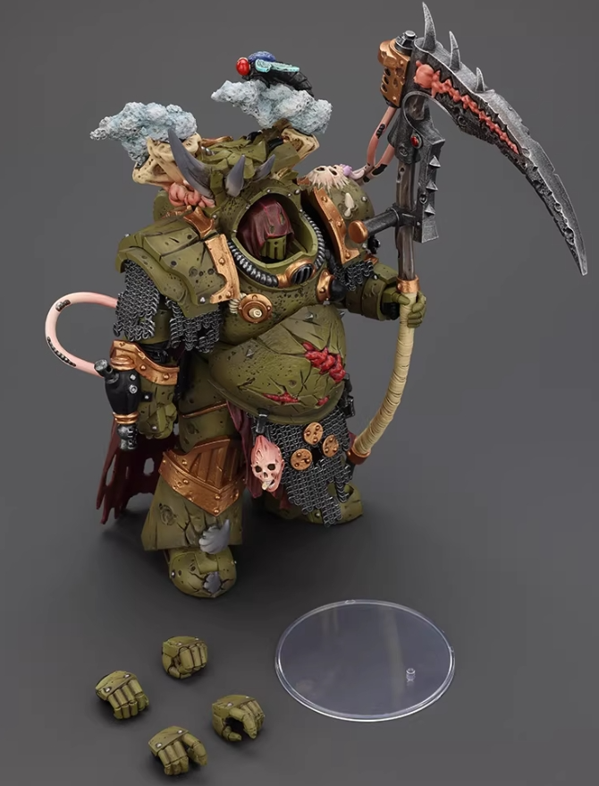 The Death Shroud Terminator is equipped with a Reaper scythe and Plague Spray guards