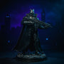 Wired action figure trench coat on Batman figure in gothic cityscape.