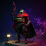 Tactical fabric cape on action figure on rooftop diorama with dramatic spotlight and fog.