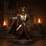Dark fabric knight's cloak with wire-shaped hem draped over an armored knight figure, displayed before a stone castle backdrop with warm candlelight.