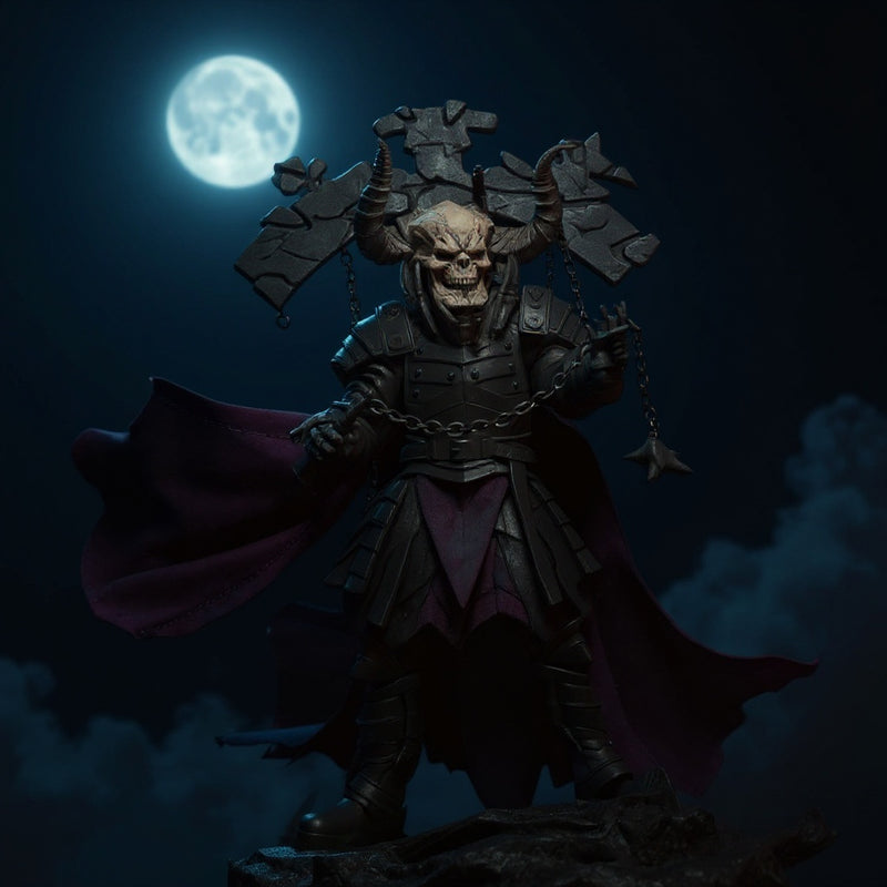 DIY cloth cape on action figure billowing in a moonlit scene with fog and dramatic lighting