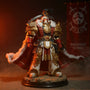 Dynamic white and gold White Scars cape on an armored torso, displayed on a battle terrain base with faction banner, dramatic lighting.