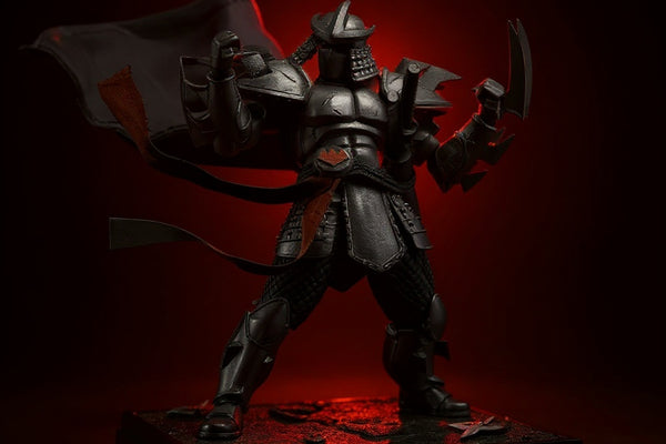 Custom 1/18 scale black ninja cape with wire posing dramatically on a ninja-themed diorama