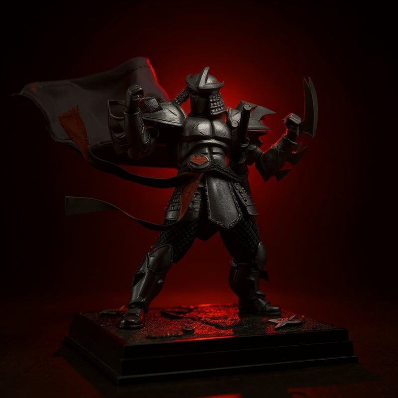 Custom 1/18 scale black ninja cape with wire posing dramatically on a ninja-themed diorama