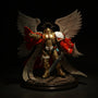 Golden and crimson fabric cape with wire frame on miniature battlefield diorama base under dramatic spotlight