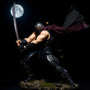 Dark ninja scarf draped over a katana on a rocky base under moonlit lighting, bold gradient background.