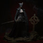 Lady Maria Bloodborne merch fabric cape with wire frame and tattered hem, styled in gothic Victorian setting with candelabra and mist
