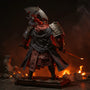 A flowing samurai cape in dark muted tones draped over a 1/12 scale action figure, with dramatic lighting and a Japanese diorama backdrop.