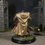 Flowing golden cloth cape on 1/72 knight action figure in stone castle diorama