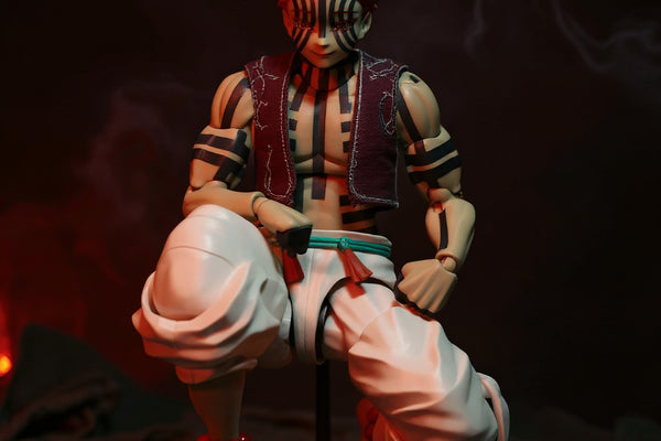 Dark reddish-purple 1/12 scale vest on mannequin in demon-themed diorama with katana and red lighting