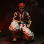 Dark reddish-purple 1/12 scale vest on mannequin in demon-themed diorama with katana and red lighting