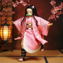 Pink and white checkered haori and asymmetric skirt set for 1/12 figures styled with cherry blossoms and paper lantern on a bold red and indigo background.