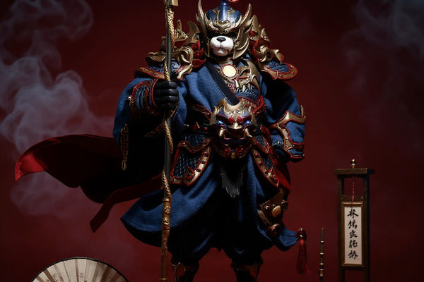 Flowing Chinese-style cloth cape and cloak set in deep red, black, and gold draped over a small stand, surrounded by traditional Chinese props, dramatic lighting and fog.