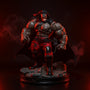 Black and deep-red wire-framed cloth cape on a 6-inch action figure, posed dynamically on a cracked stone gothic base with red LED lighting and fog.