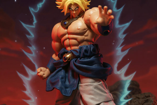 Dark fabric skirt/cape on muscular action figure against rocky battle terrain with energy aura lighting