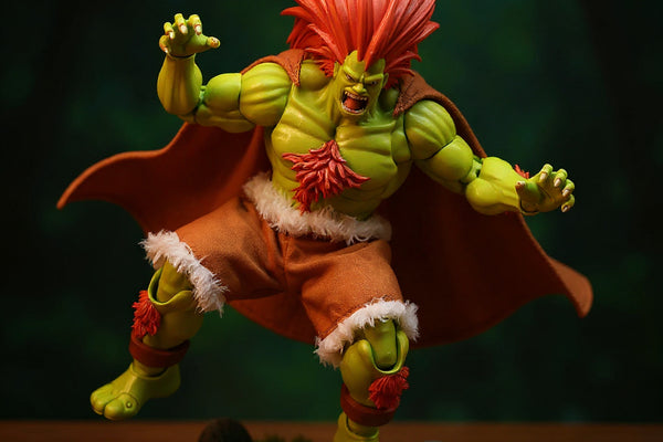1/12 scale fabric cape with wire-edged flowing edges draped on action figure in jungle diorama