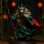 Chinese-style fabric cape on a 7-inch action figure in a miniature bamboo forest with red lanterns and wooden sword.