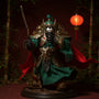 Red and black fabric cape on 7-inch action figure against bamboo forest and red lanterns