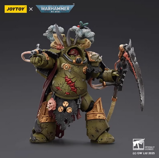 The Death Shroud Terminator is equipped with a Reaper scythe and Plague Spray guards